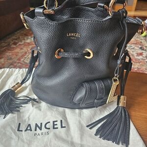 Paris Black Pebbled Leather Bucket Bag with Tassels